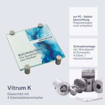 Türschild VITRUM K , Glasschild, Büroschild, Doppelglasschild
